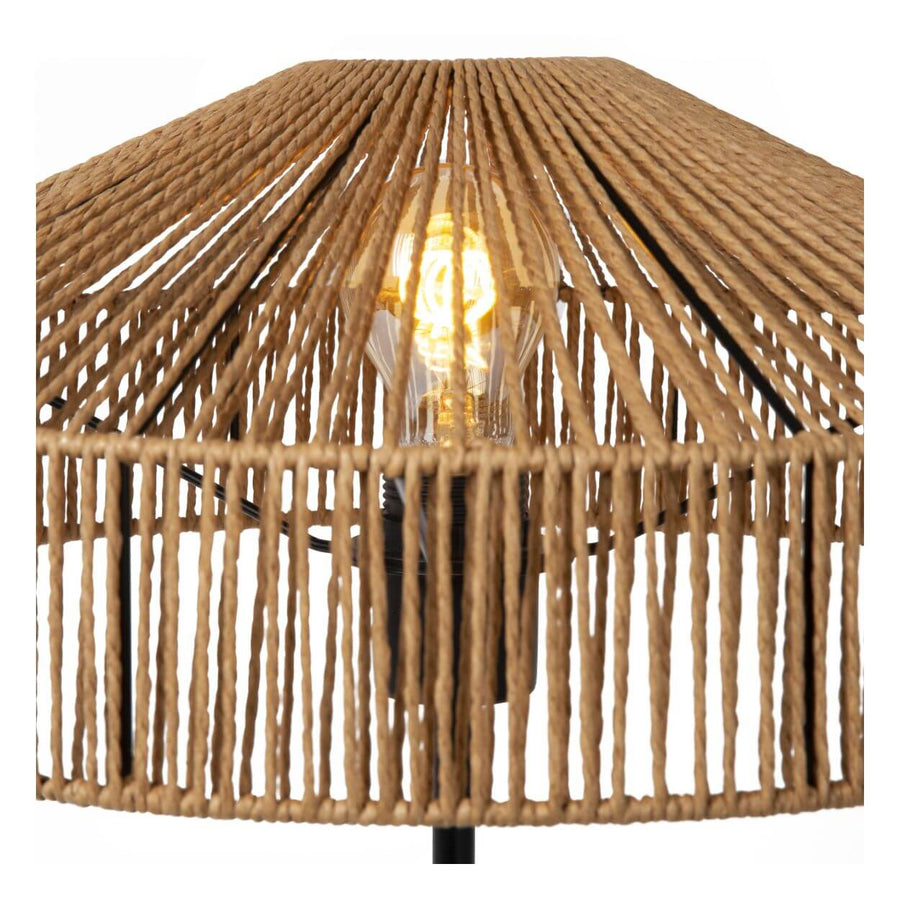 Lampe à poser Yunkai bois clair et noire, rotin