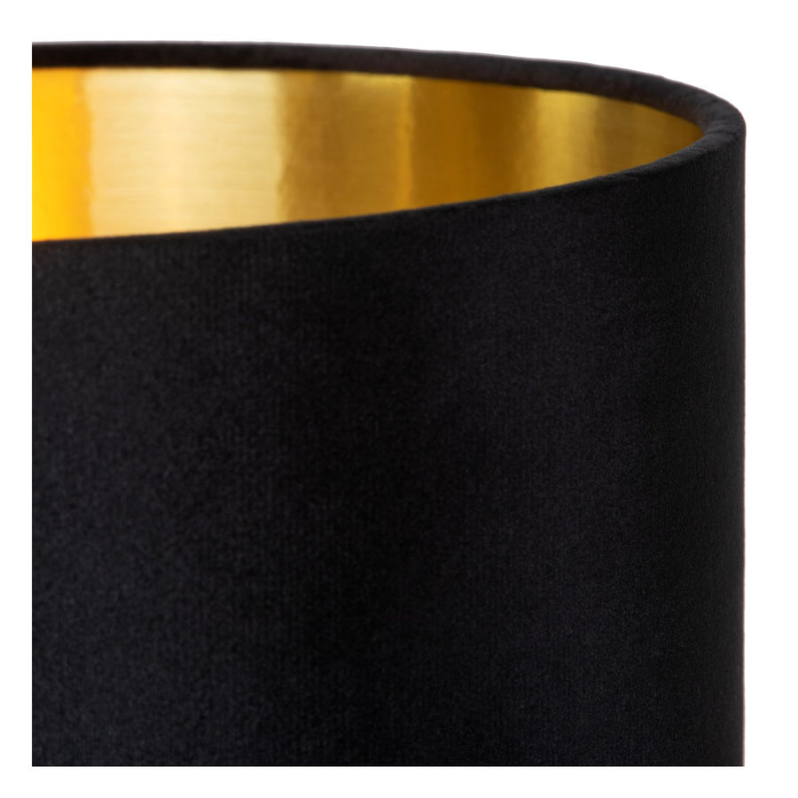 Détail de l'intérieur doré réfléchissant de l'abat-jour noir en tissu