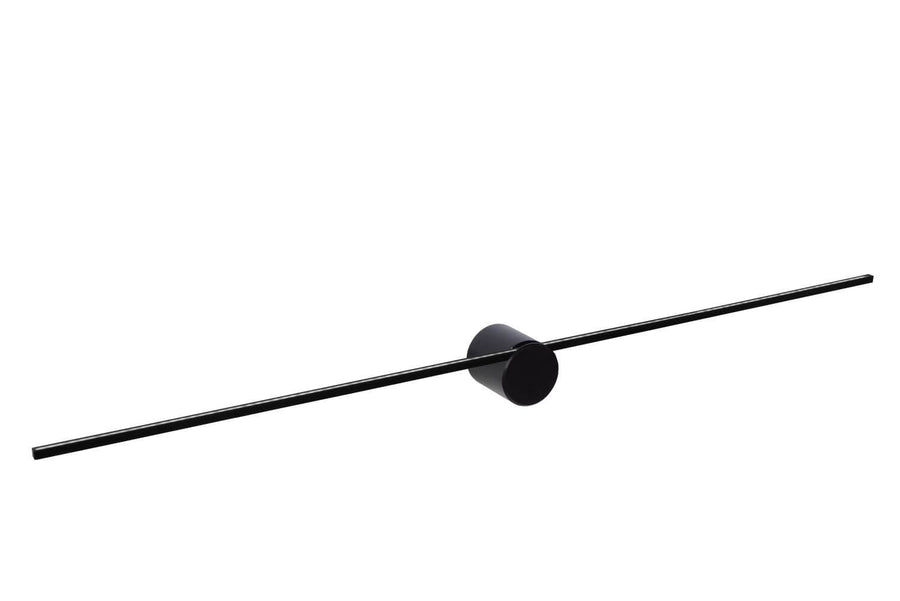 Luminaire mural noir vu de trois quarts, tige fine et embase cylindrique