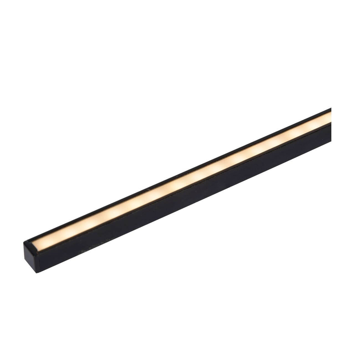 Détail du bandeau lumineux allumé, diffuseur blanc et profil noir