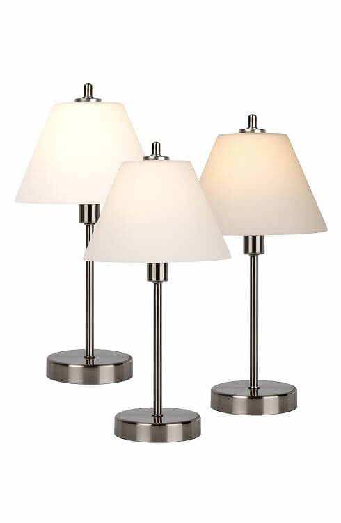 Lampe à poser Touch chromée et blanche, verre