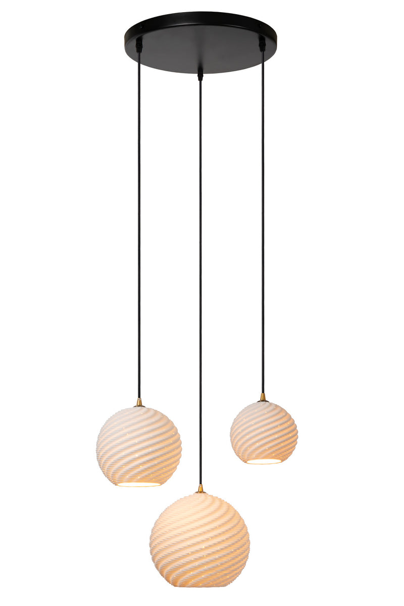 Suspension Bina 3 lumières blanche, porcelaine
