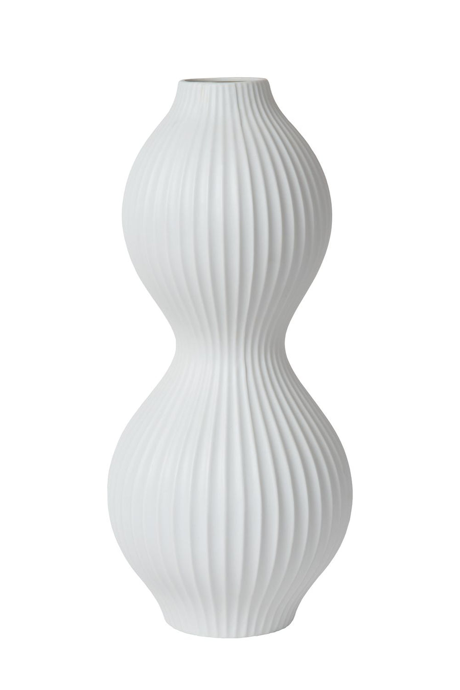 Produit éteint sur fond blanc, porcelaine blanche et côtes fines verticales