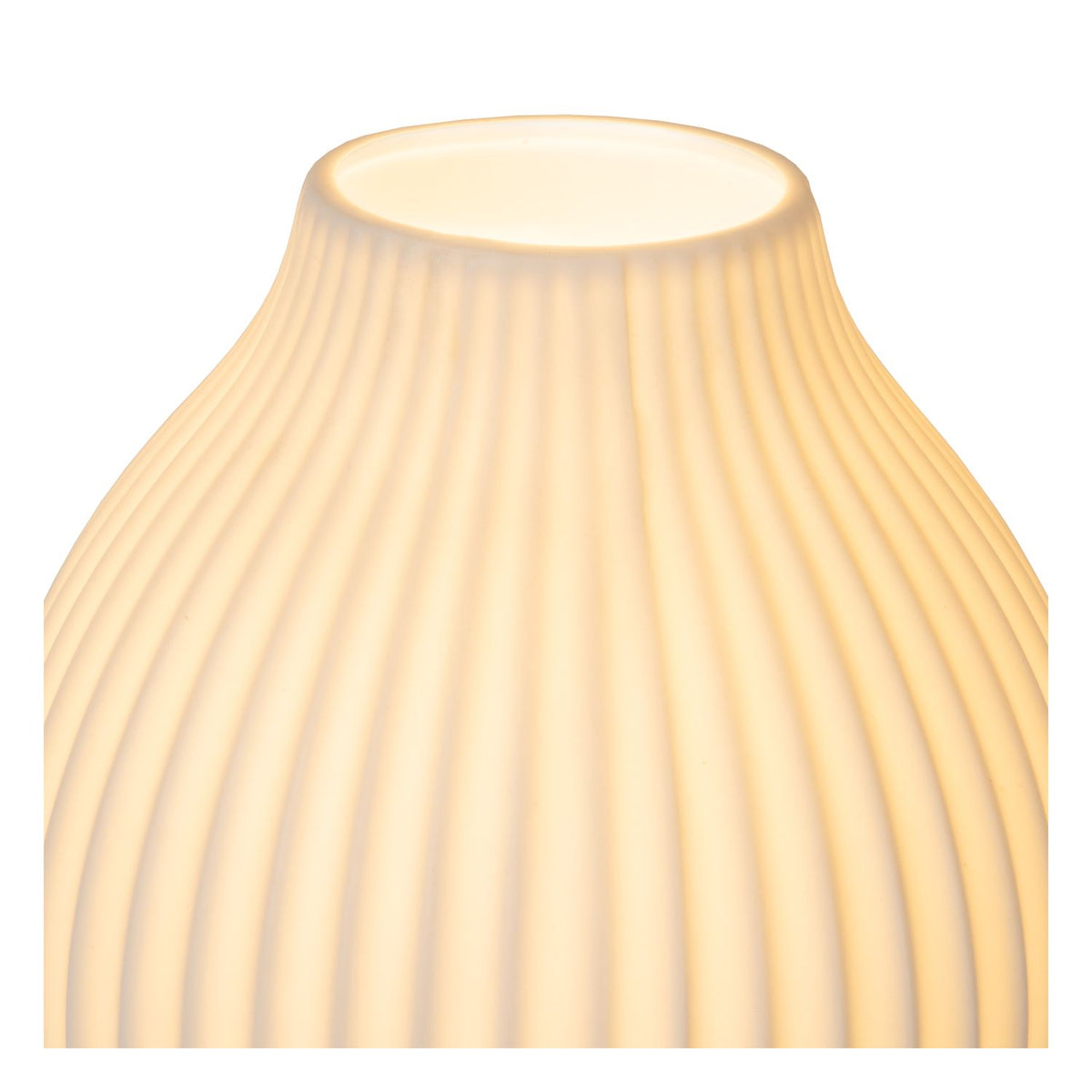 Détail du sommet en porcelaine, ouverture ronde et nervures verticales lumineuses