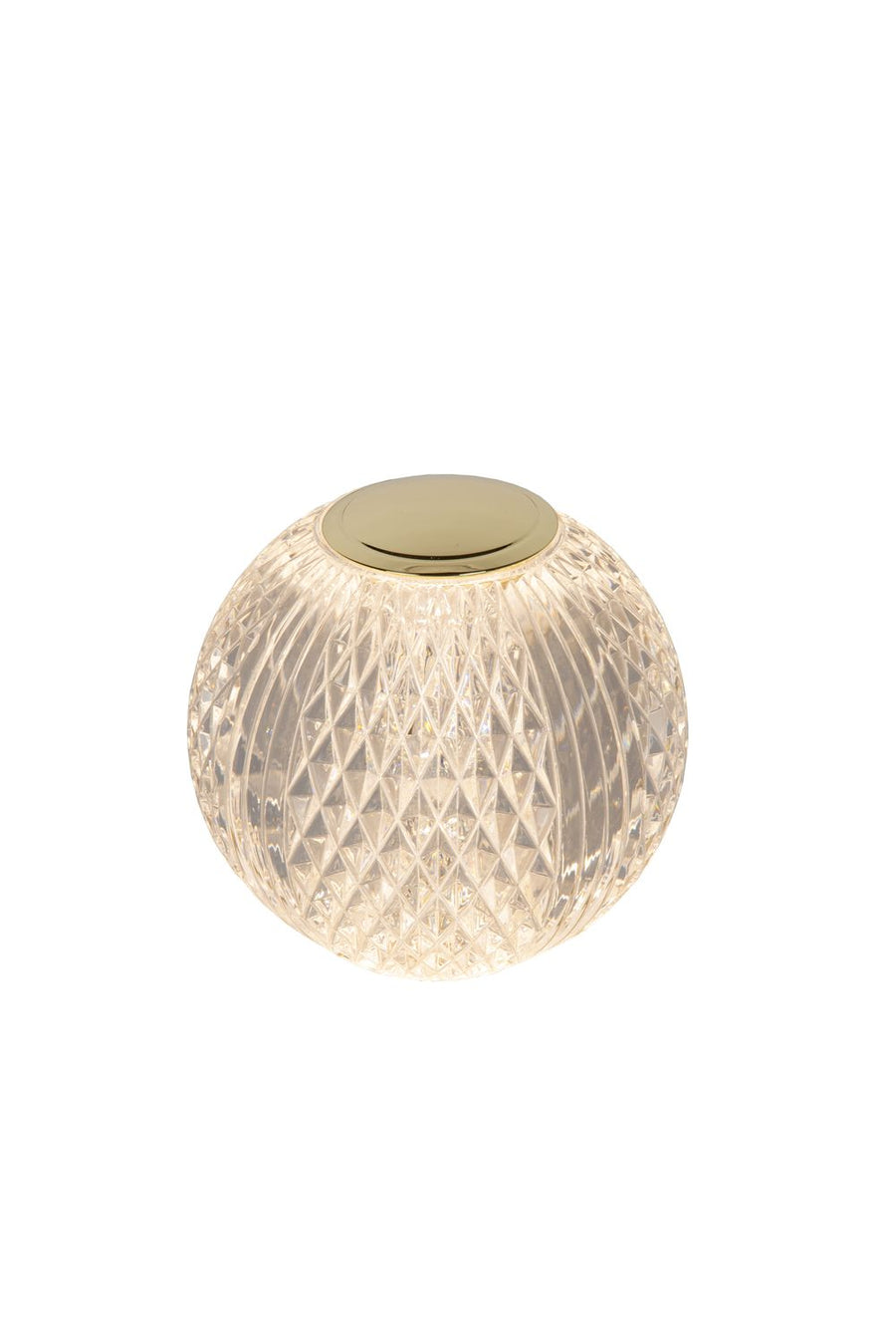 Lampe seule sur fond blanc, capot doré brillant et motif de losanges en relief