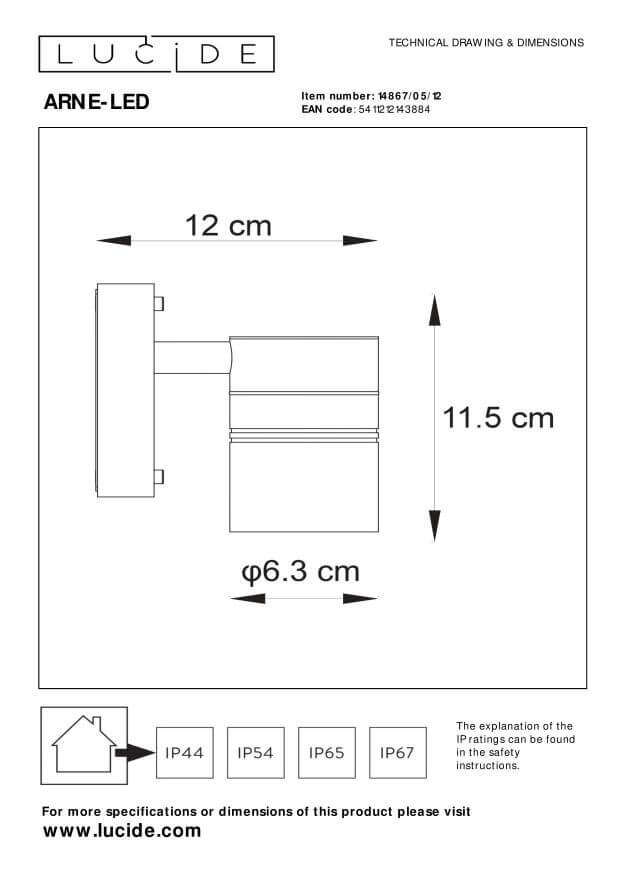 Schéma technique coté du luminaire avec dimensions de 12 cm et 11,5 cm.