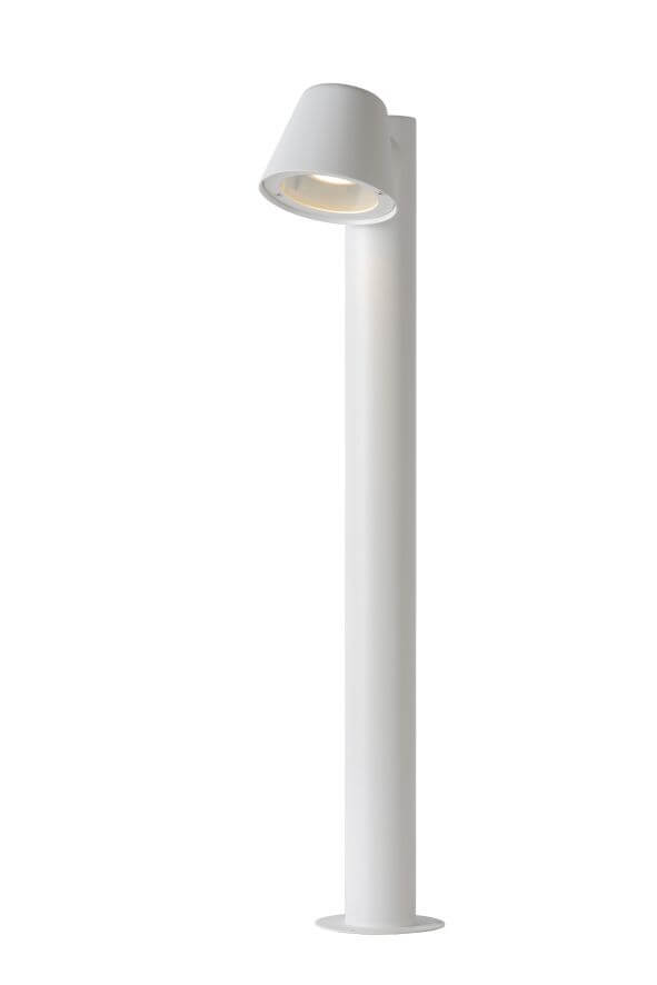 Borne blanche présentée de face sur fond blanc, avec sa tête conique inclinée.