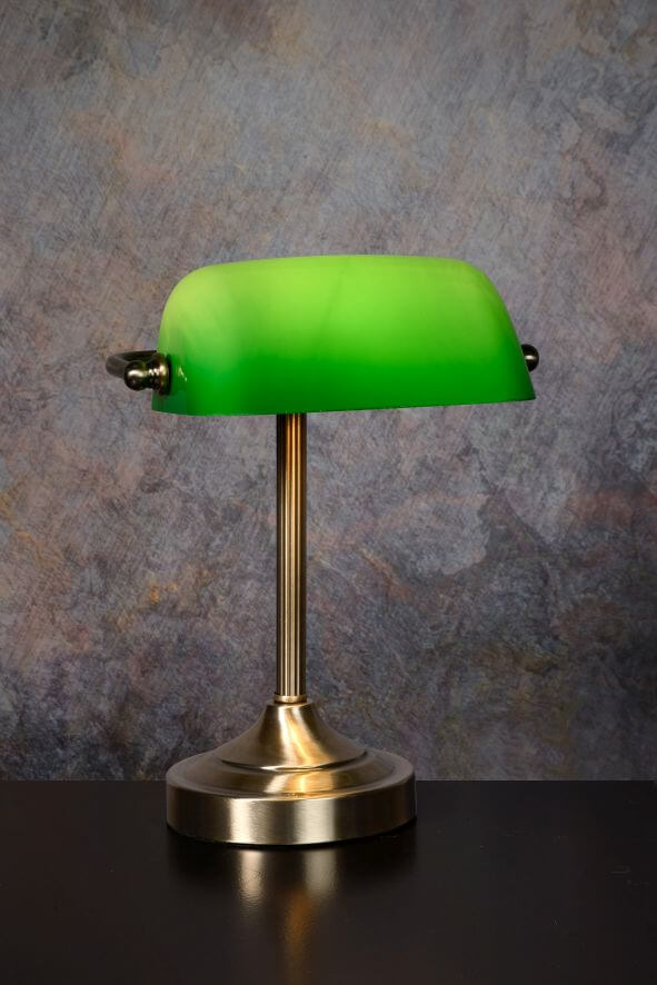 Lampe de bureau Banker bronze et verte, verre