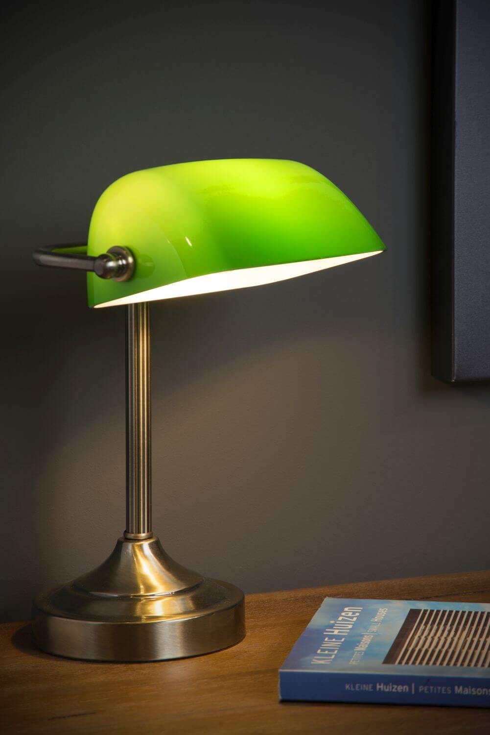 Lampe de bureau Banker bronze et verte, verre