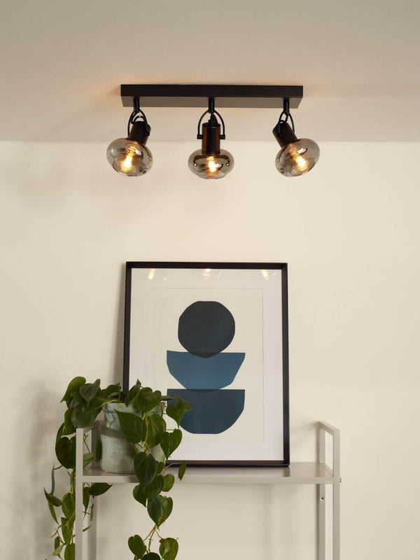 Plafonnier Madee 3 lumières noir et fumé, verre
