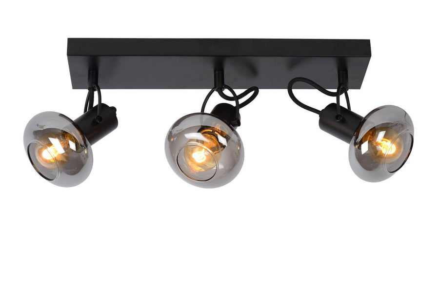 Plafonnier Madee 3 lumières noir et fumé, verre