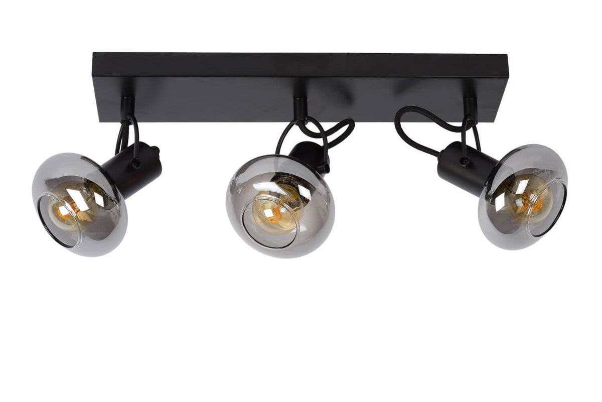 Plafonnier Madee 3 lumières noir et fumé, verre