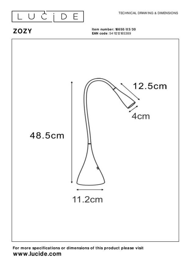 Lampe de bureau Zozy noire, H 70 cm