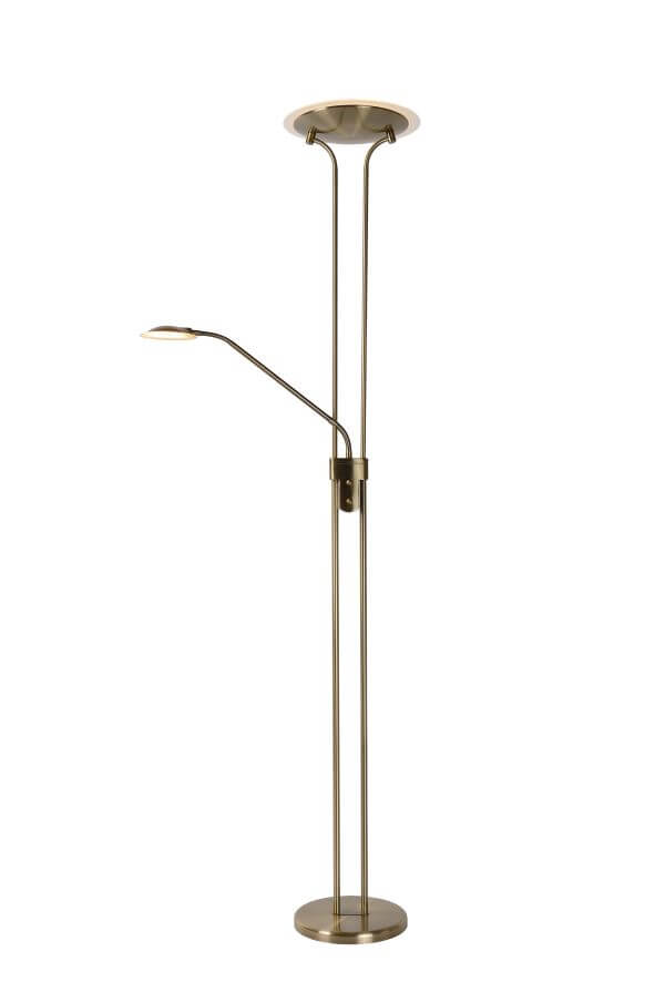 Lampadaire sur fond blanc, de face, avec bras de lecture orientable