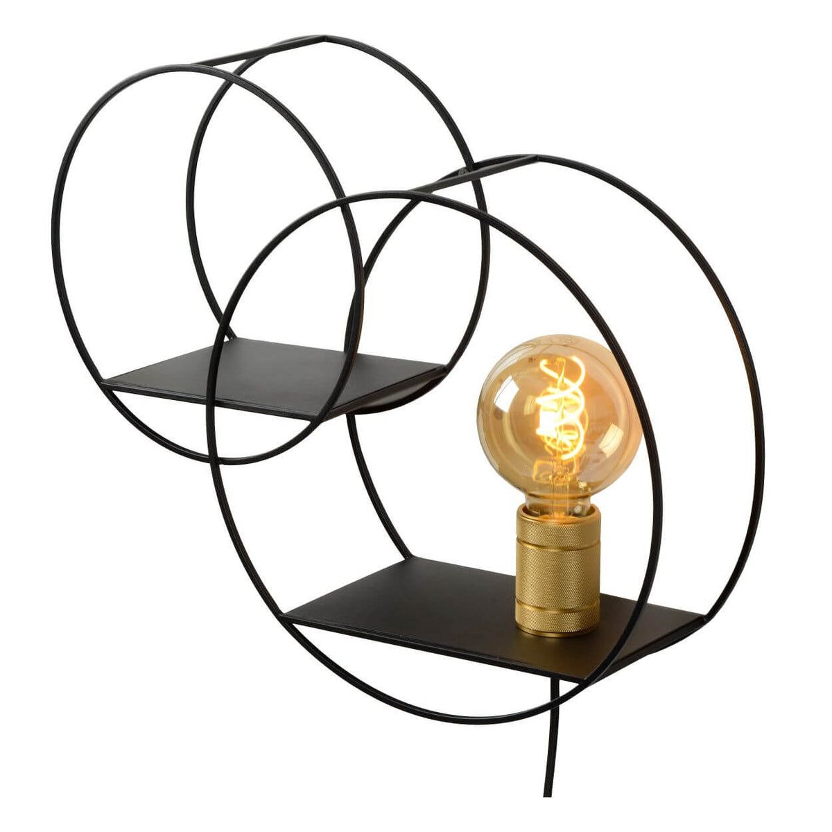 Produit seul sur fond blanc, structure de trois cercles noirs et deux étagères plates