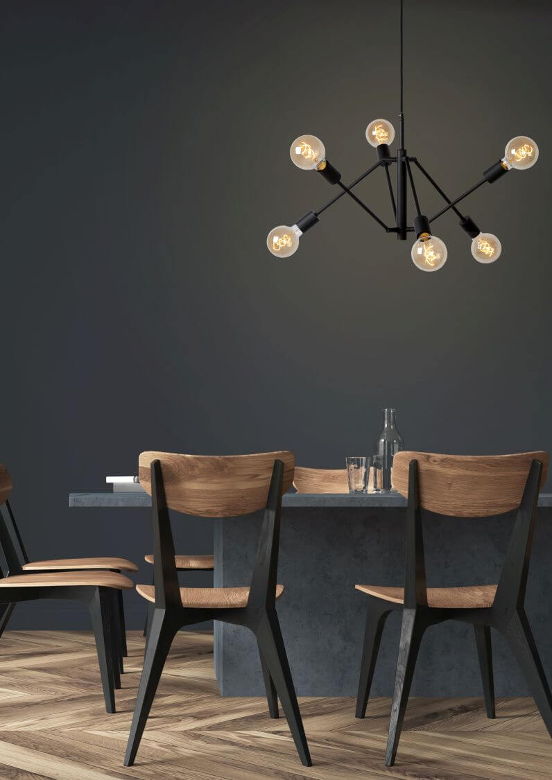 Suspension Lester 6 lumières noire