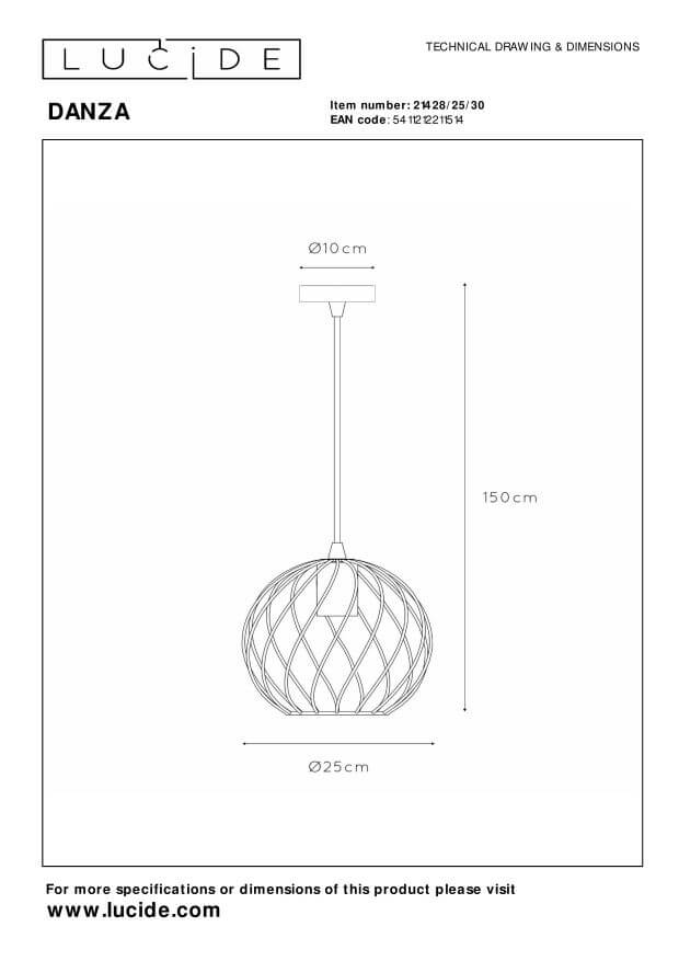 Suspension Danza noire, H 60 cm