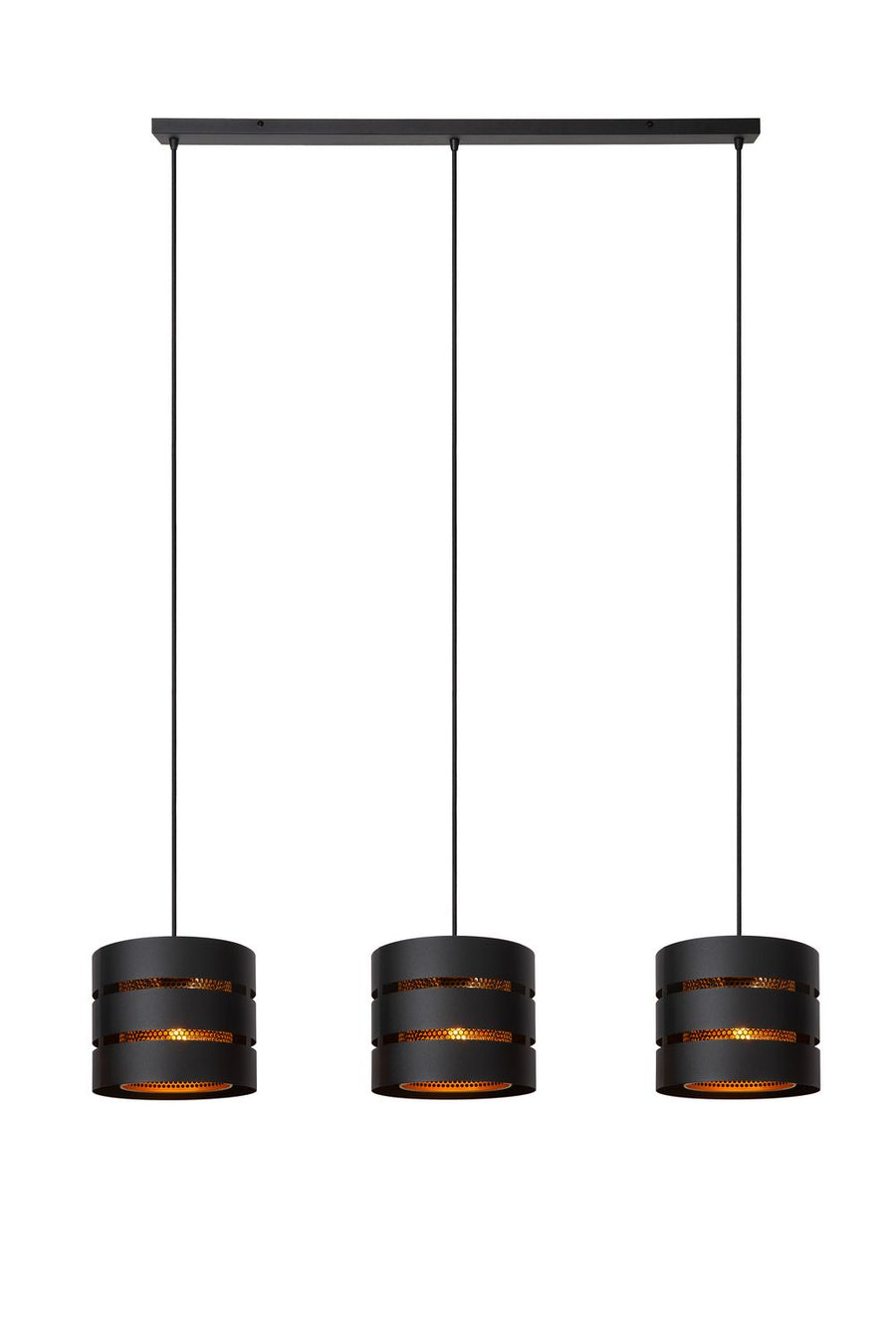 Suspension Rosas 3 lumières noire et dorée mat, L 130 cm