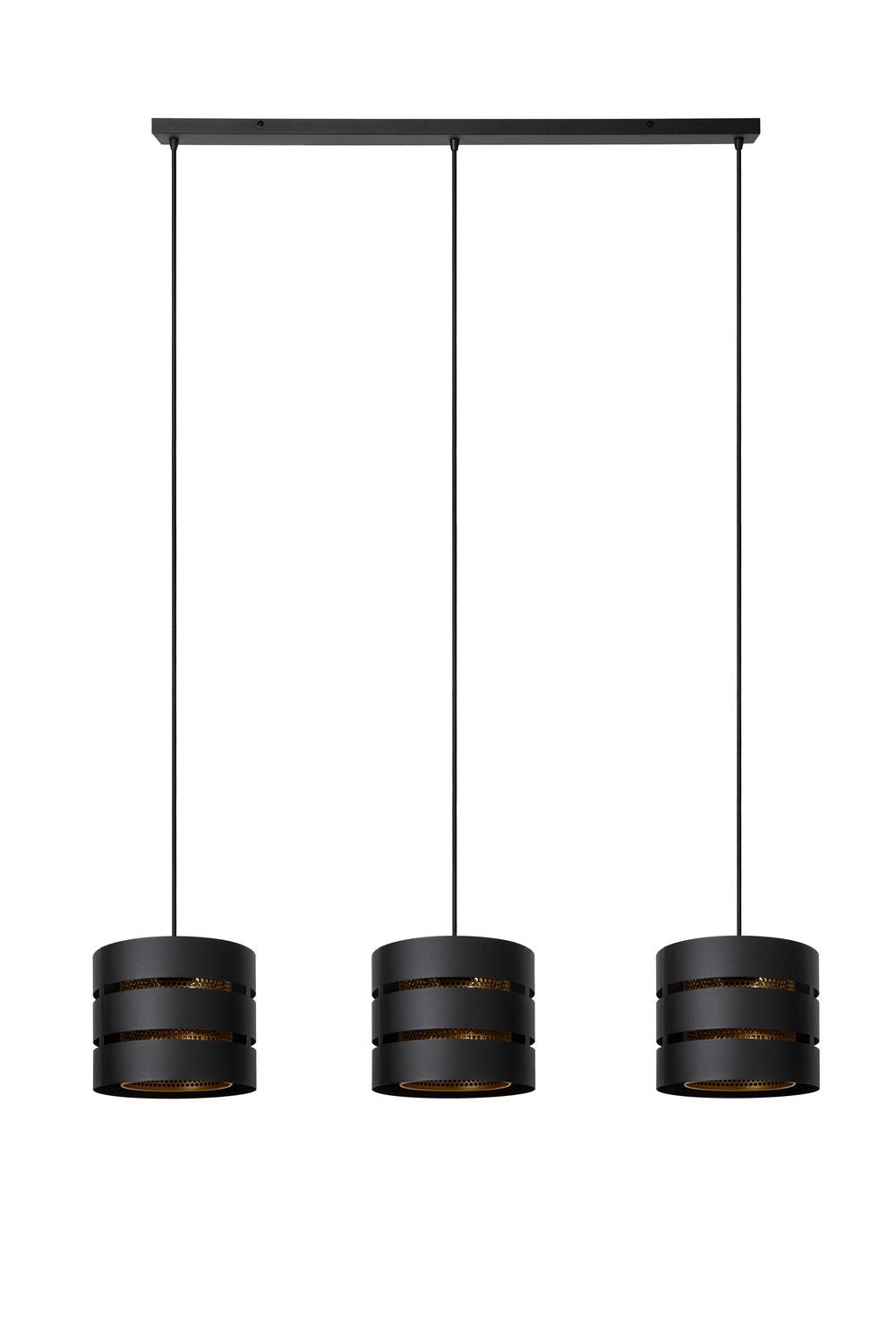 Suspension Rosas 3 lumières noire et dorée mat, L 130 cm