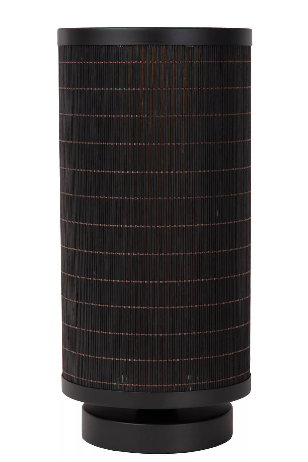 Lampe à poser noire éteinte, mettant en valeur la texture tressée.