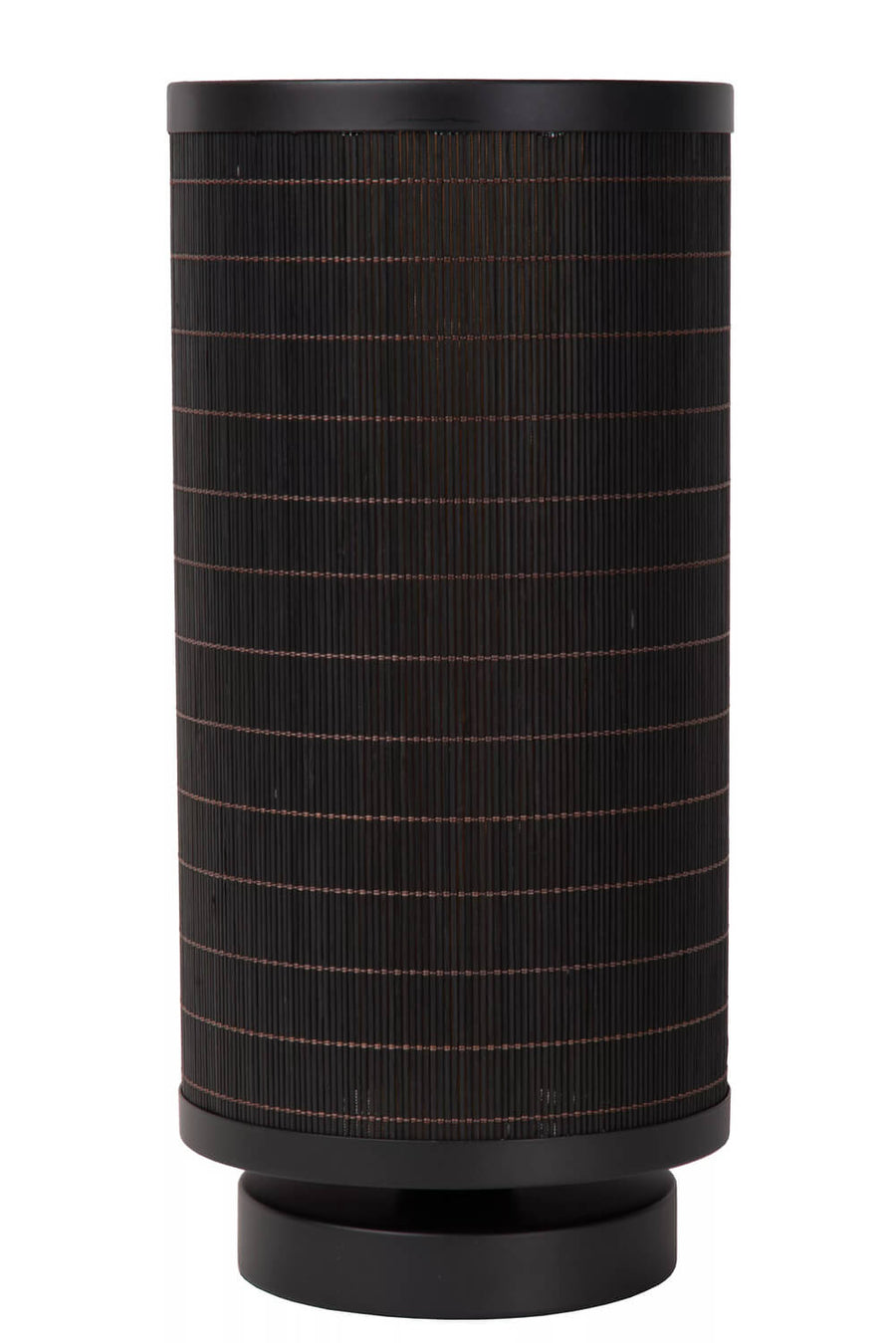 Lampe à poser noire éteinte, mettant en valeur la texture tressée.
