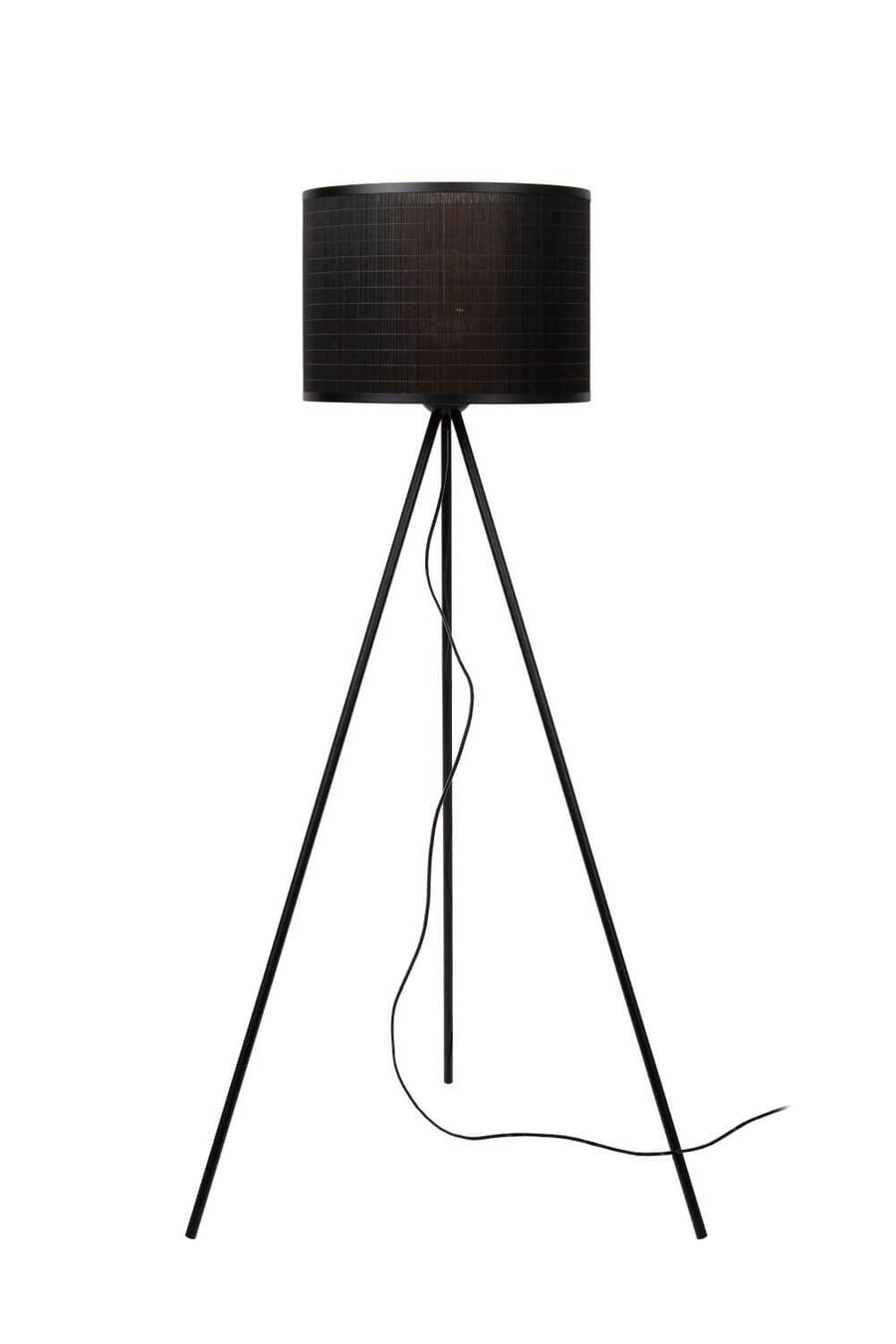 Lampadaire Tagalog noir et bois clair, rotin