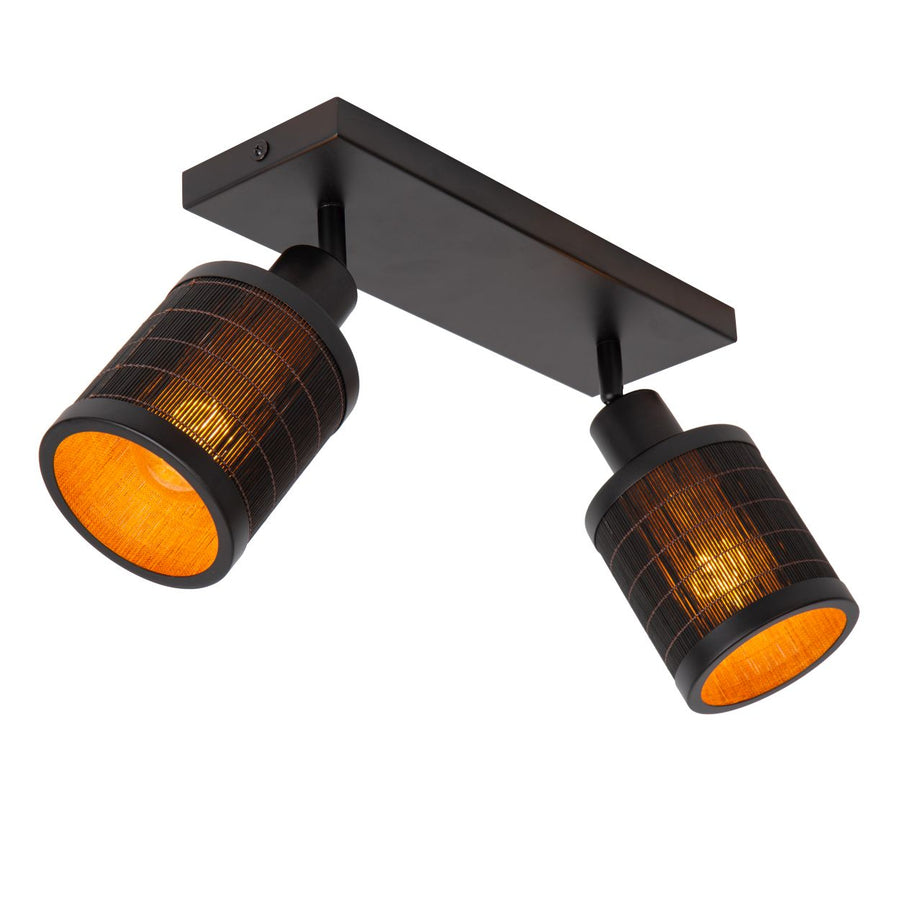 Plafonnier Tagalog 2 lumières noir et bois clair