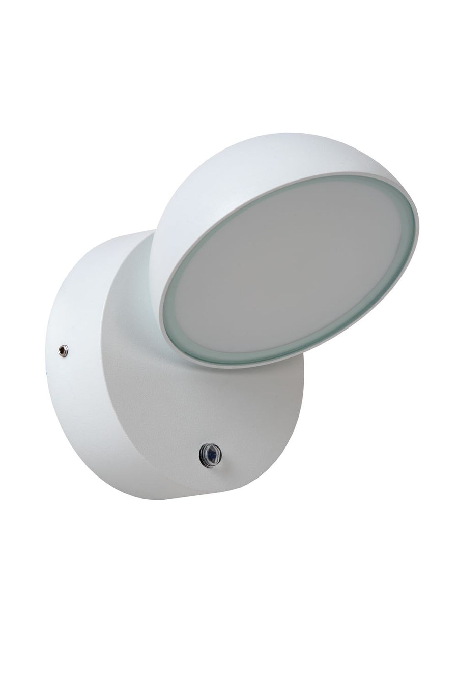 Luminaire éteint vu de profil, diffuseur blanc opaque et boîtier laqué mat