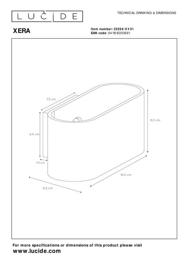 Applique murale Xera blanche, L 16 cm