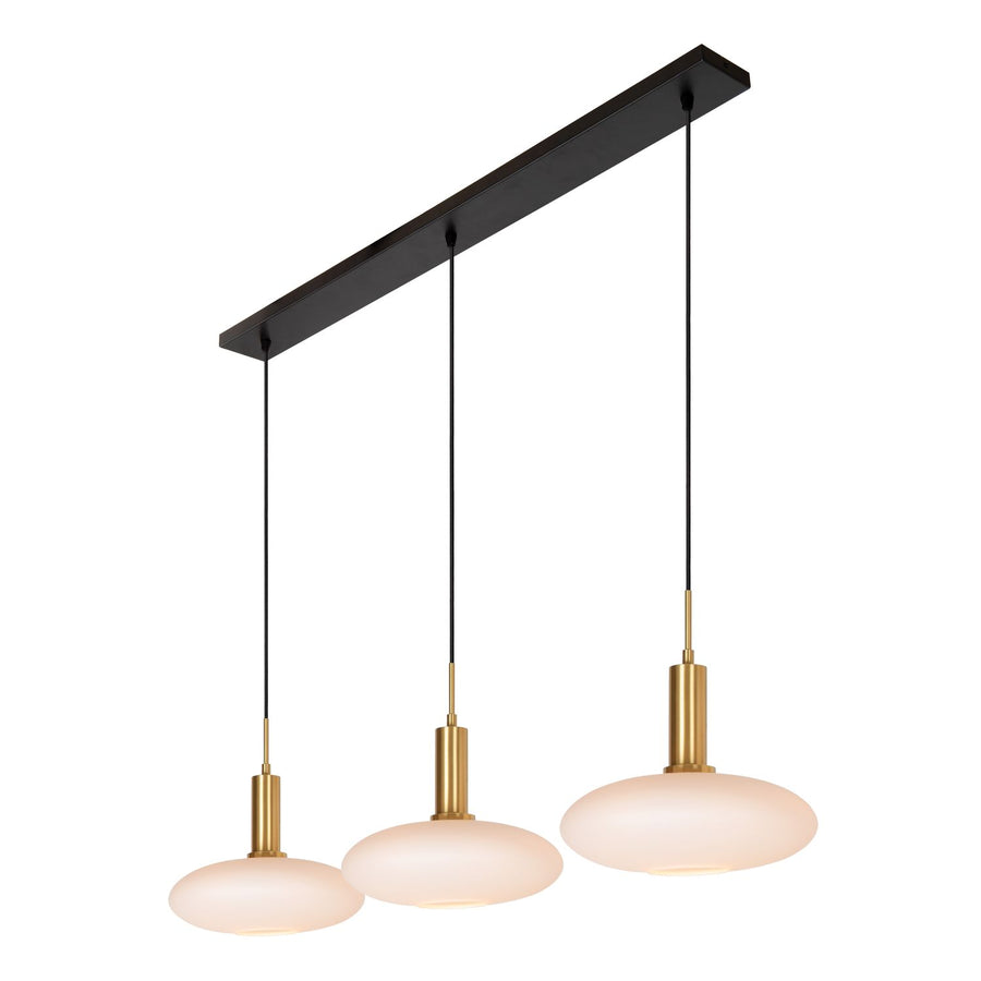 Suspension Singala 3 lumières dorée mat et opale, verre, L 126 cm