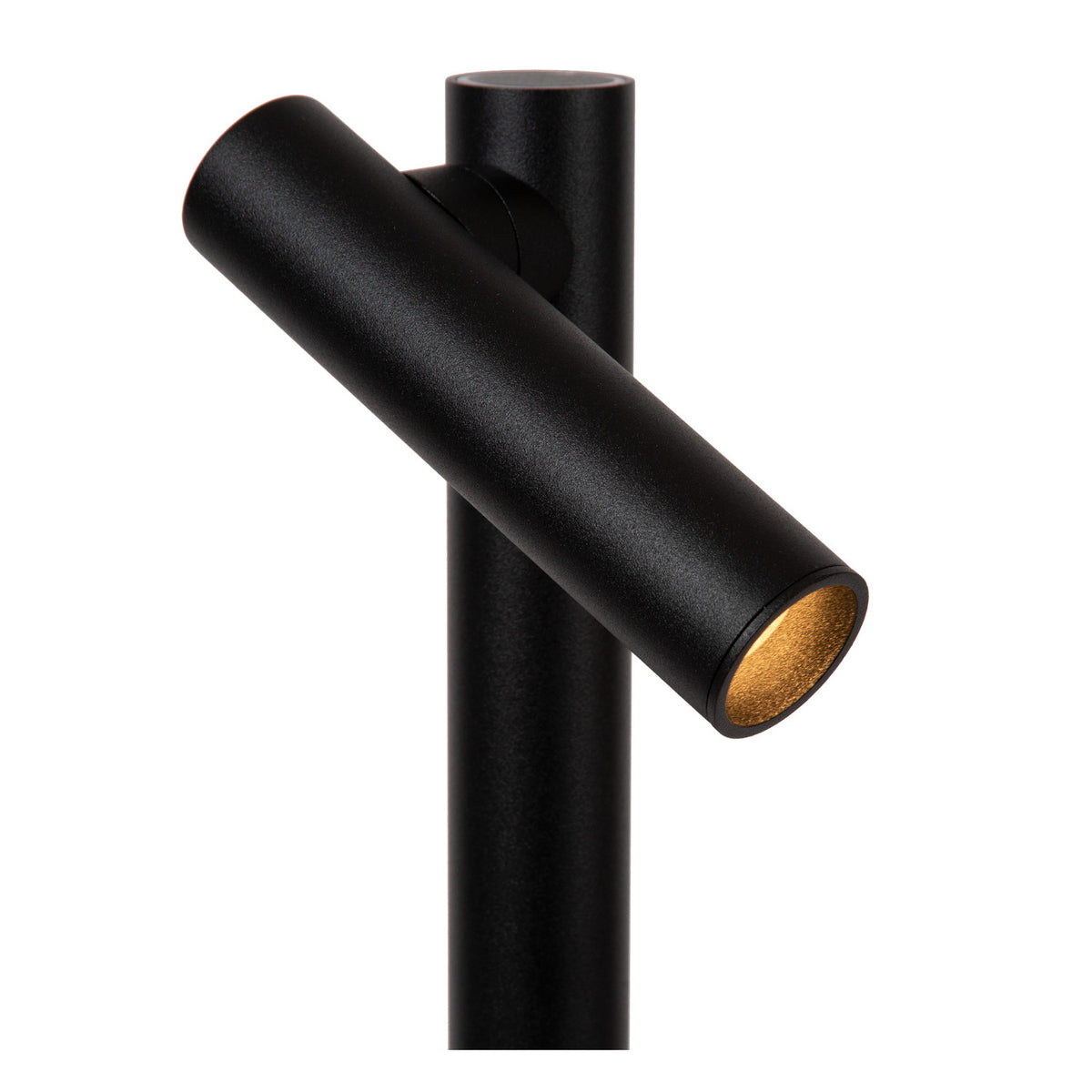 Détail de la tête cylindrique orientable noire et de son réflecteur intérieur doré