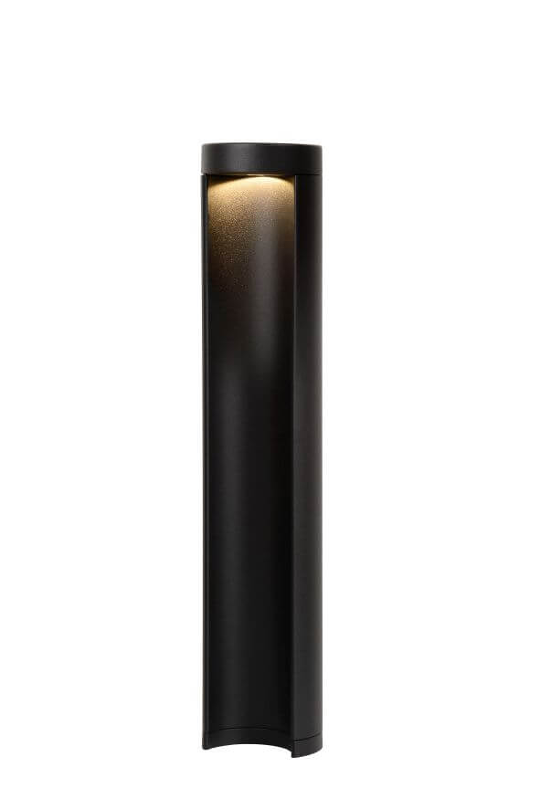 Borne noire sur fond blanc, éclairage LED allumé, vue de face intégrale.