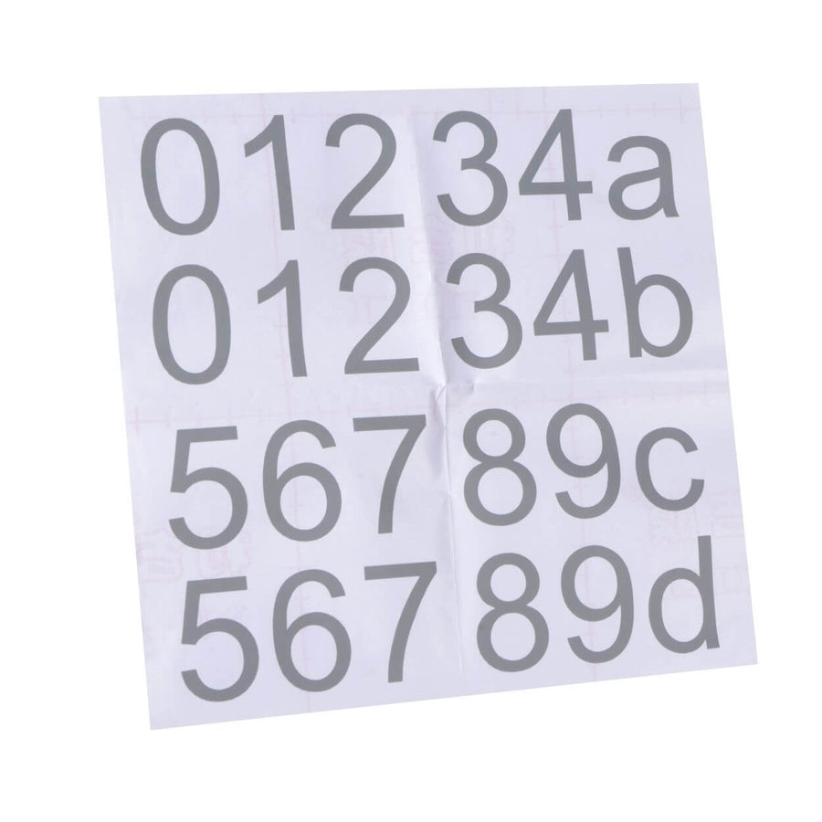 Planche de stickers adhésifs gris avec chiffres et lettres à coller soi-même