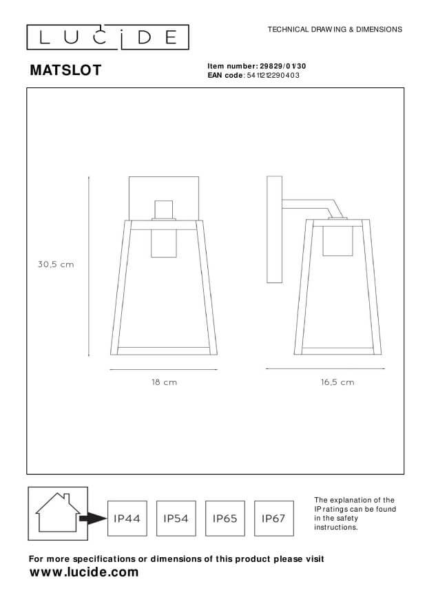 Applique extérieure Matslot noire, H 30,5 cm