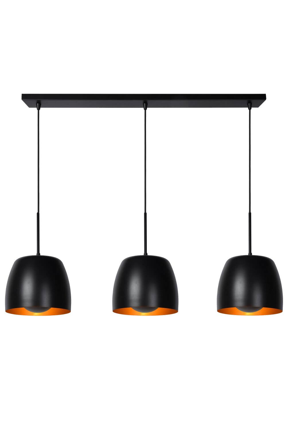 Suspension Nolan 3 lumières noire et dorée mat