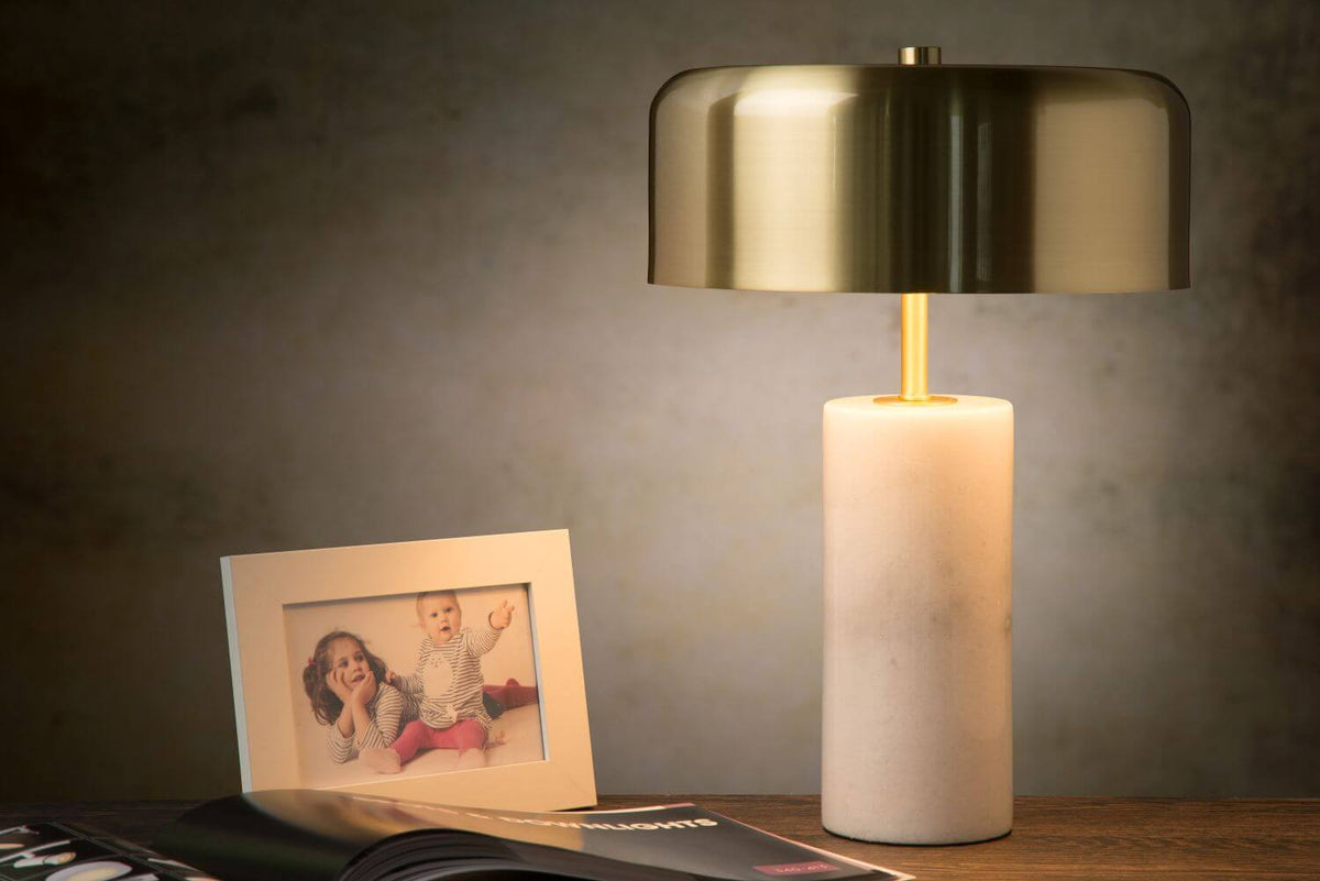 Lampe à poser Mirasol 3 lumières blanche et dorée mat, marbre
