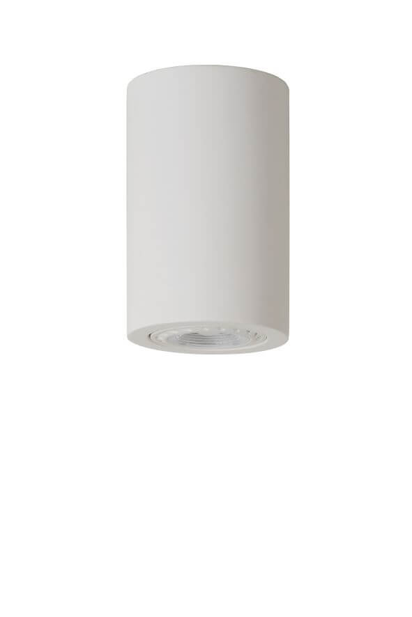 Détail du bas du plafonnier blanc montrant la douille et le réflecteur interne.