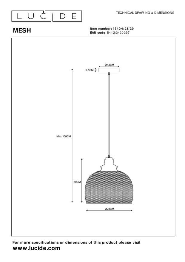 Suspension Mesh noire, H 42 cm