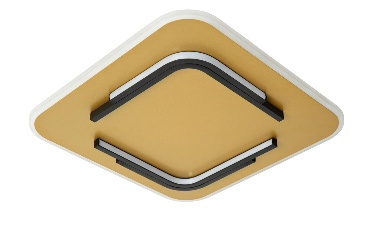 Vue inférieure du luminaire montrant les modules led cintrés et la structure noire