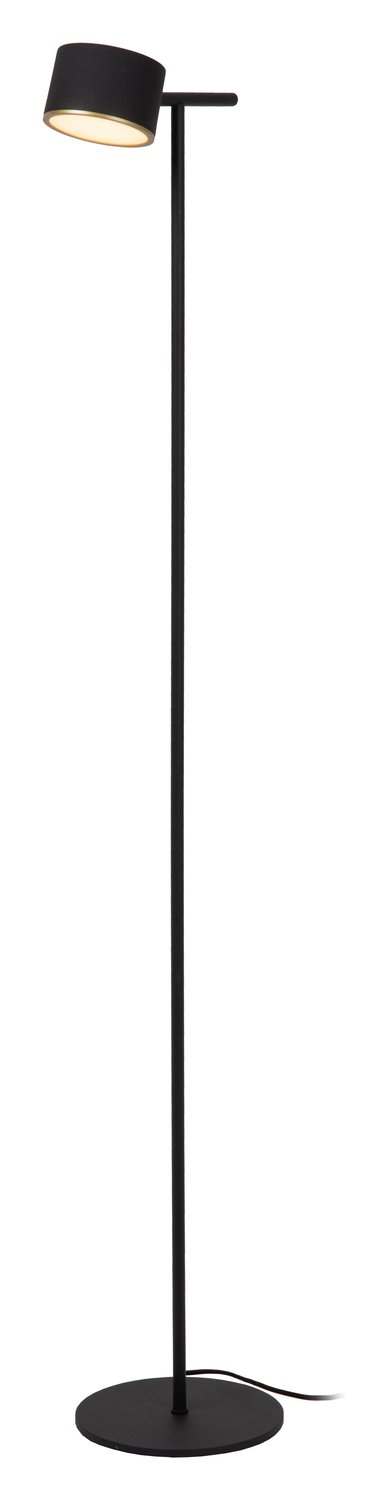 Vue en pied du lampadaire noir, montrant la tête cylindrique orientable et le pied