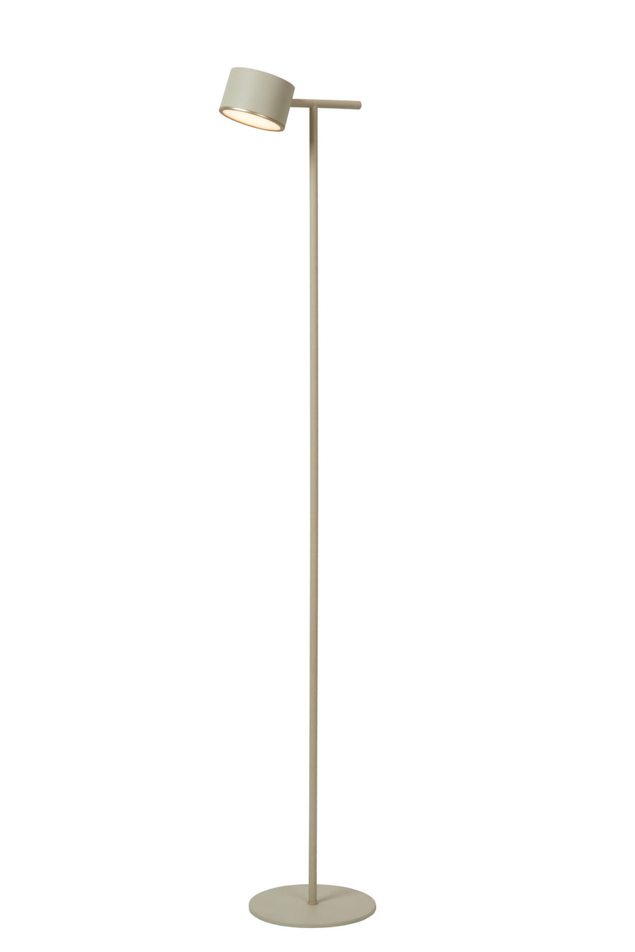 Vue légèrement décalée du luminaire sur fond blanc, montrant sa silhouette verticale épurée.