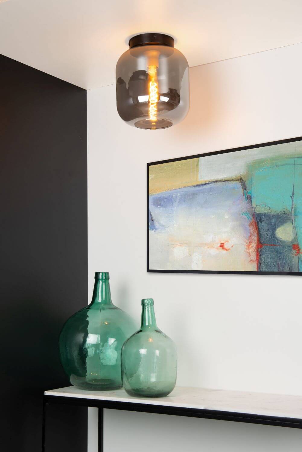 Plafonnier Joanet fumé et gris, verre
