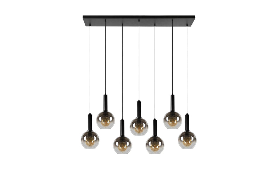 Suspension Marius 7 lumières noire et fumée, verre
