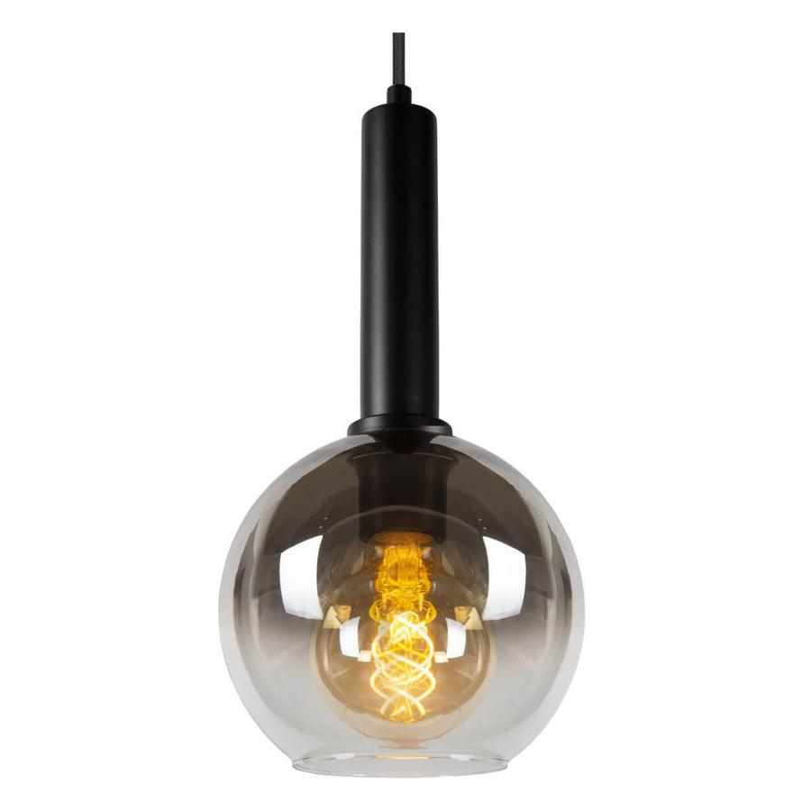 Suspension Marius 7 lumières noire et fumée, verre