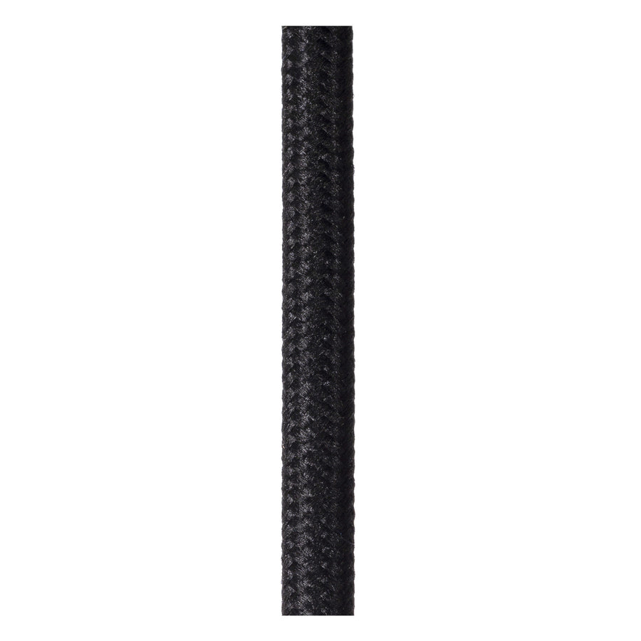 Détail du câble textile noir tressé utilisé pour suspendre les luminaires.