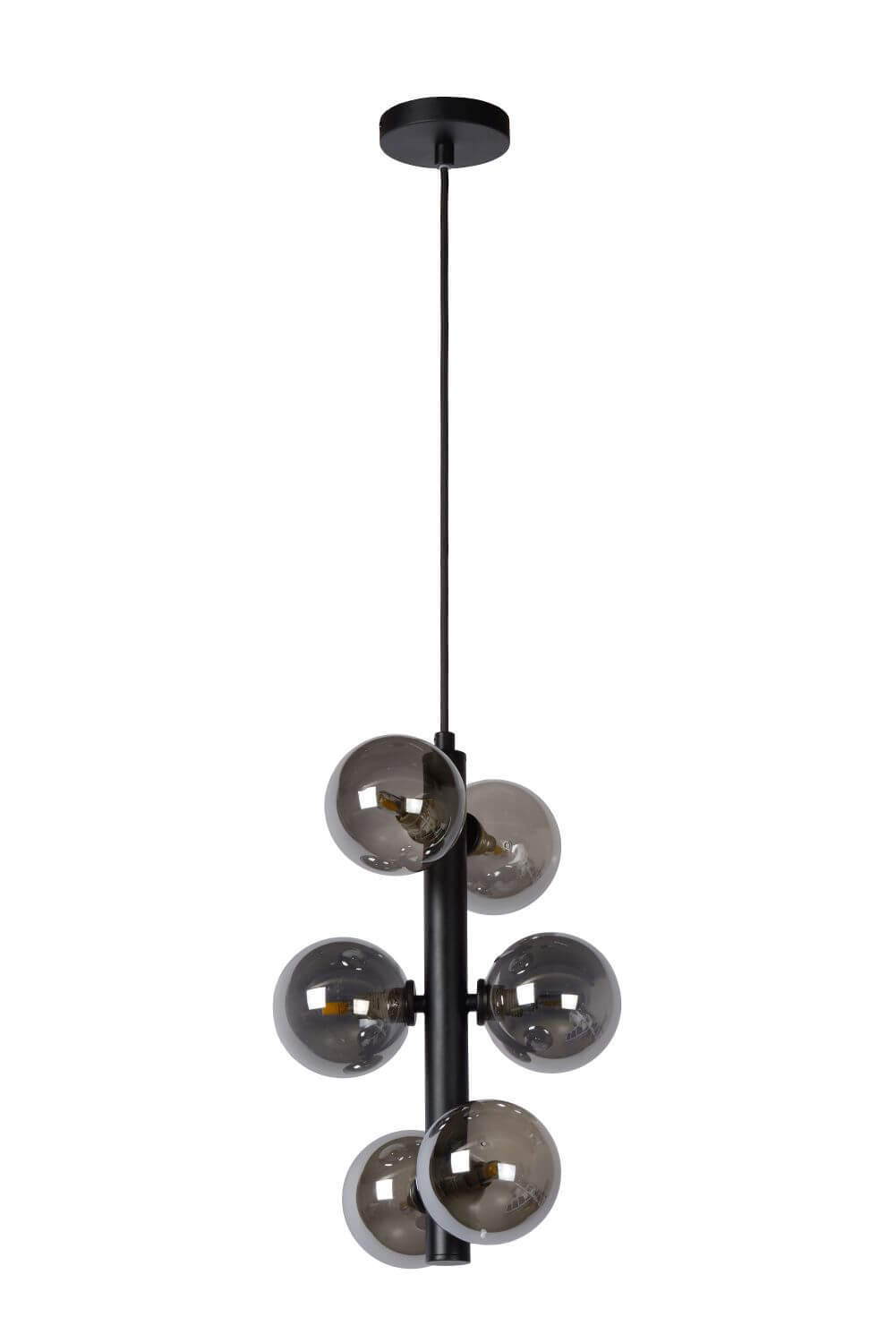 Suspension Tycho 6 lumières noire et fumée, verre