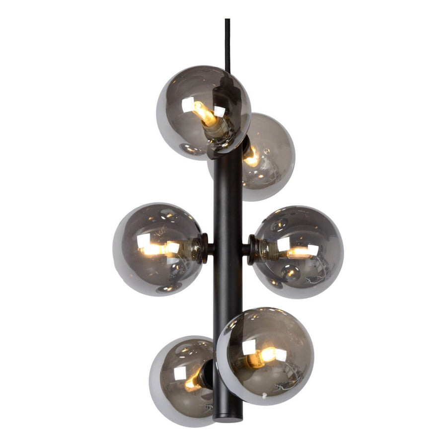 Suspension Tycho 6 lumières noire et fumée, verre