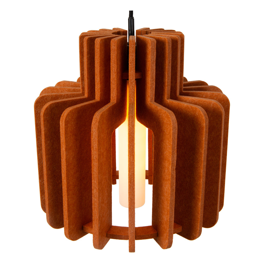 Vue de face du produit, lamelles radiales orange et diffuseur en verre