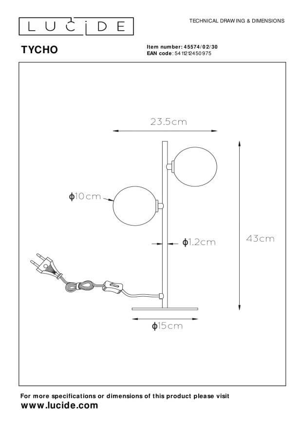 Lampe à poser Tycho 2 lumières noire et fumée, verre