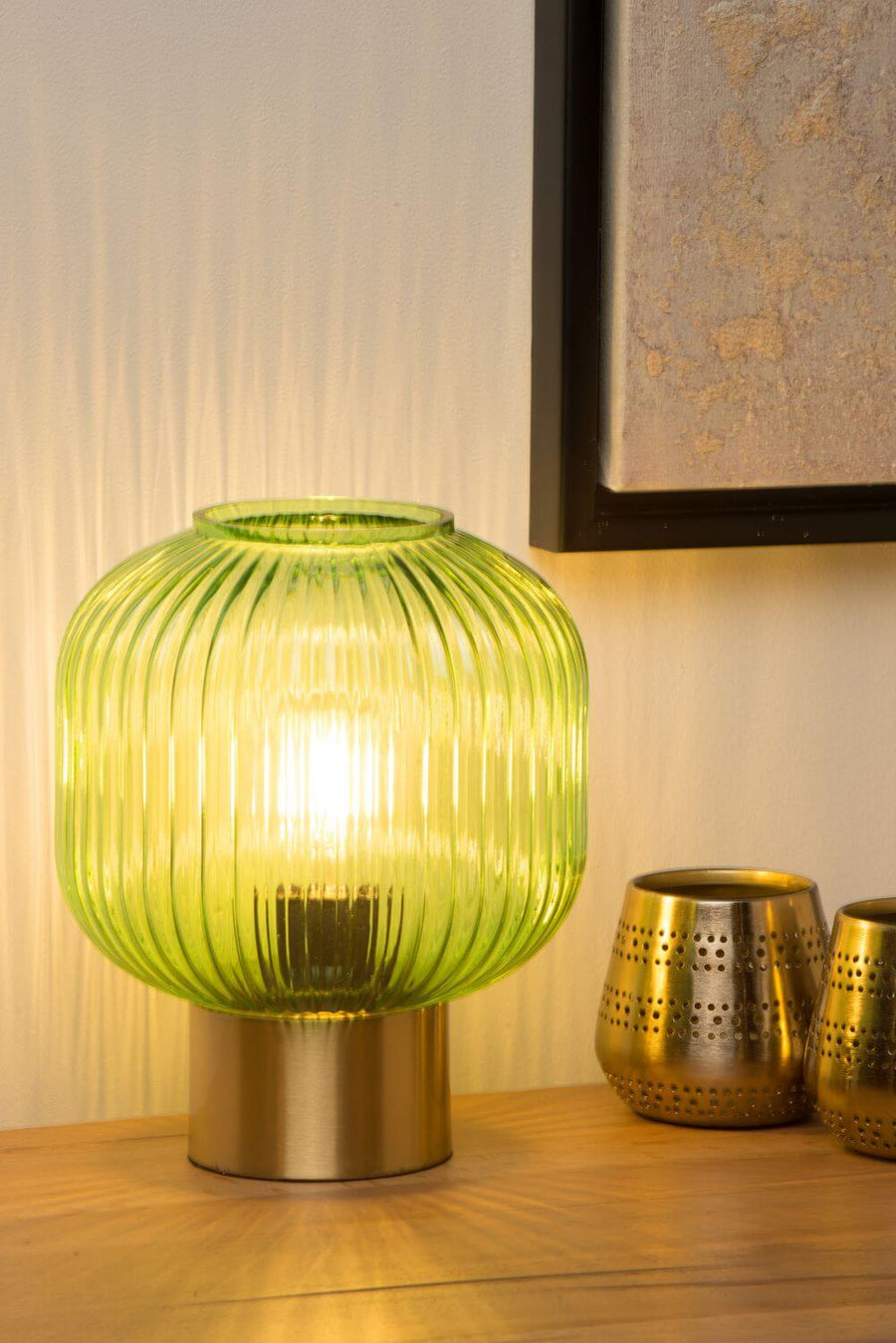 Lampe à poser Maloto verte et dorée mat, verre